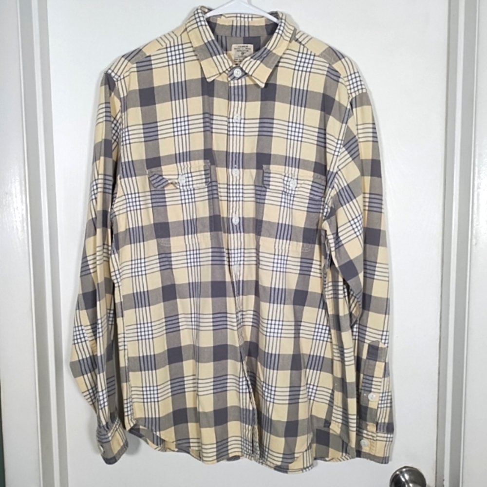 J. Crew Women’s L Flannel Shirt Yellow Gray Button Down Top Cotton Casual